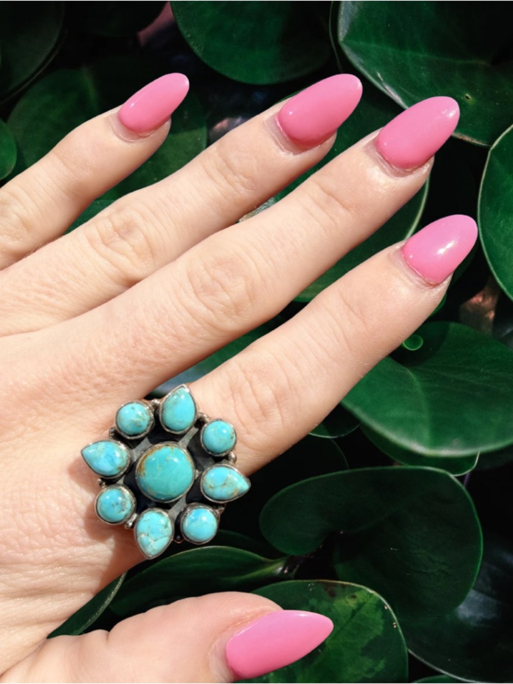 Sterling Silver Turquoise Flower Cluster Statement Ring | Size 6.5 | 925 Signed
